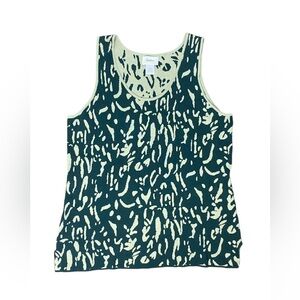 Neiman Marcus Dark Green/Light Green Print Cotton Blend Sweater Tank Top
